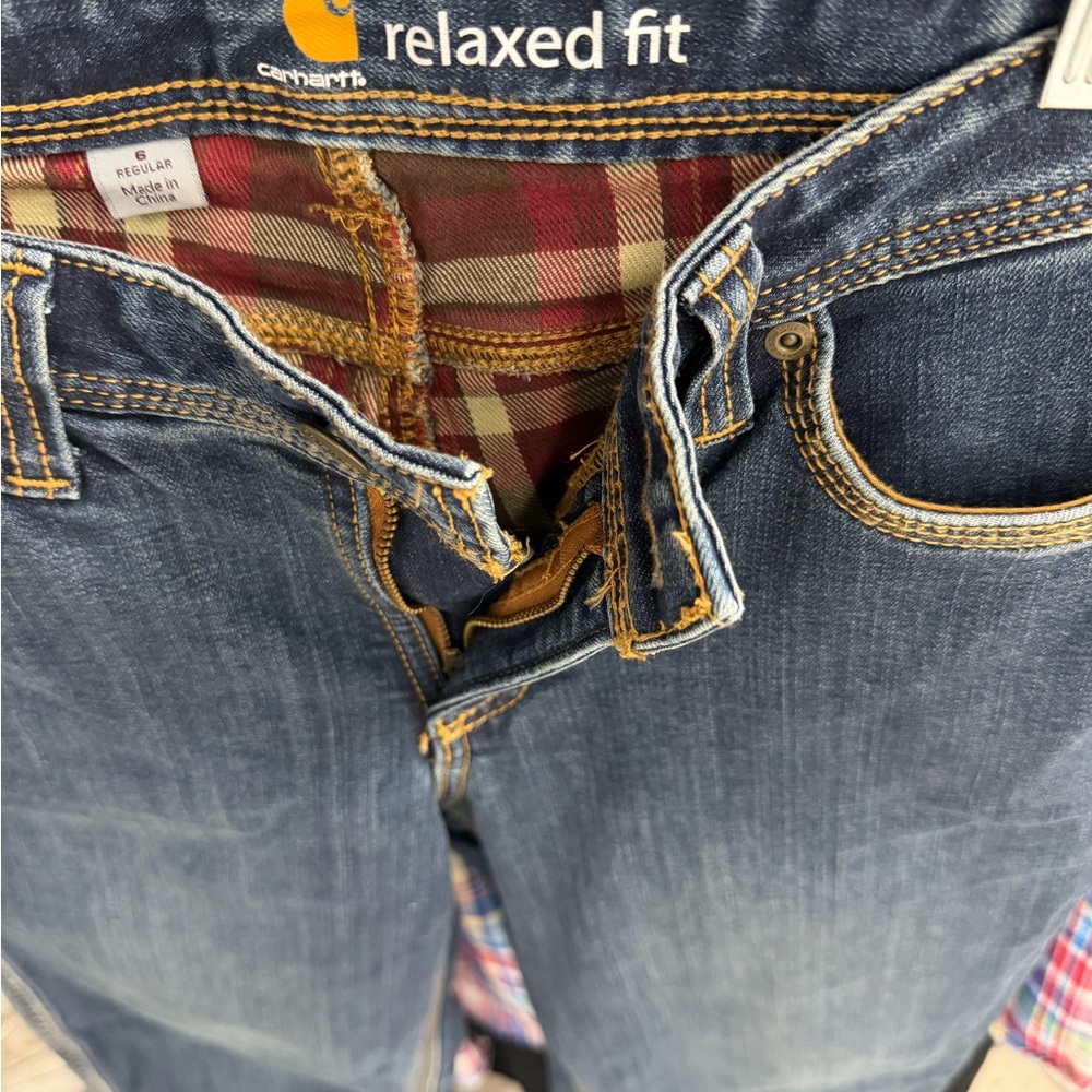 Carhartt Blue Jeans with Plaid Interior